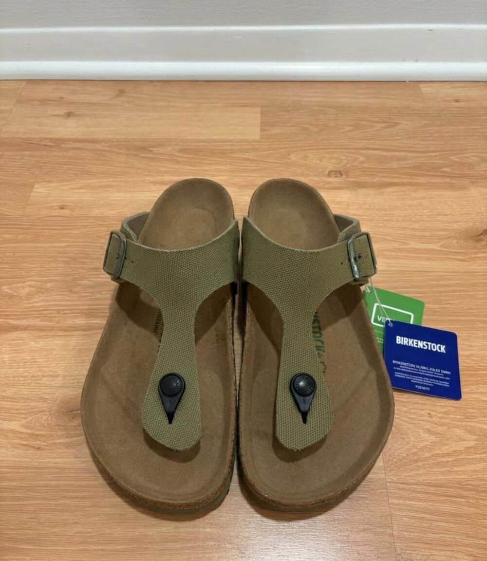 Birkenstock Gizeh Vegan Big Buckle Canvas Sandals Faded Khaki Size 38 - Picture 2 of 4